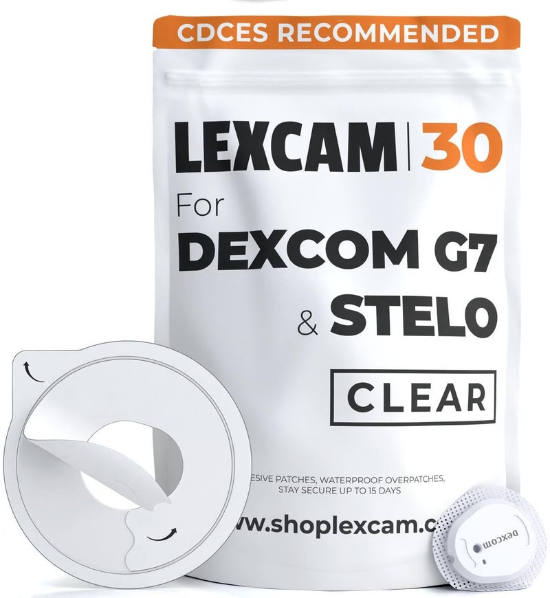 لصقات لاصقة مقطوعة مسبقًا لجهاز Dexcom G7 Stelo عبوة من 30 لصقة شفافة مقاومة للماء للرقابة المستمرة على مستوى الجلوكوز غير مشمولة