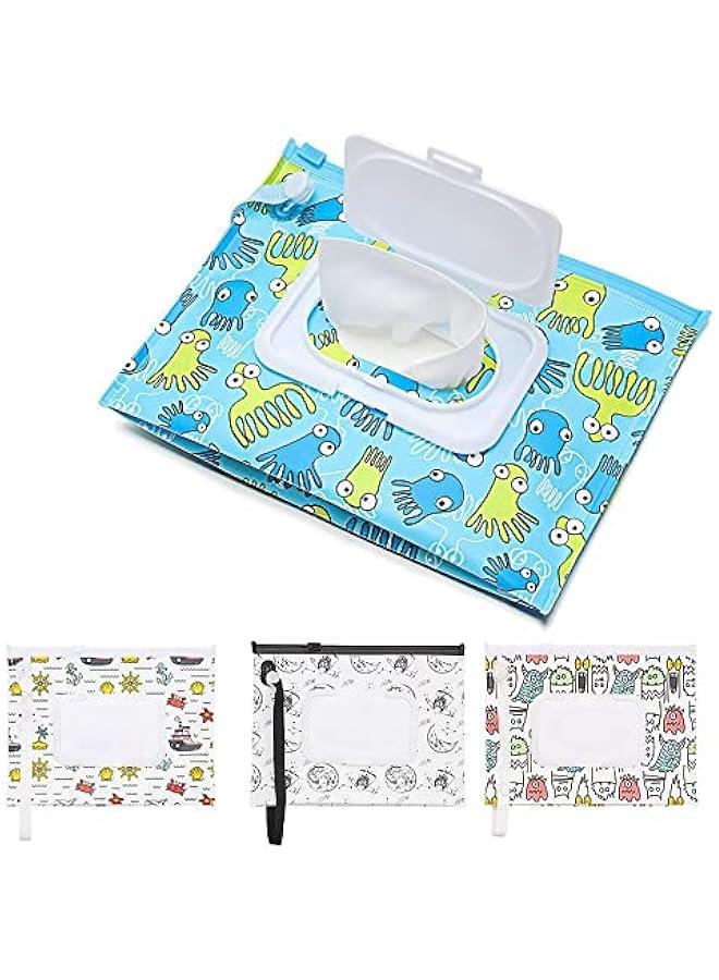 4Pcs Wet Wipes Bag Wipes with Easy-Carry Snap-Strap Portable Flip Cover Cosmetic Pouch Tissue Box Accessories(7.09inch)  - Image 1
