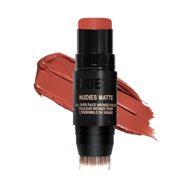 Nudestix Nudies Bronze All Over Matte Bronzing Stick â€“ 3-in-1 Cream Bronzer for Cheeks, Eyes & Lips with Built-In Brush | Natural Contour & Sun-Kissed Glow | Vegan, Long-Wear Makeup (Beach Babe) - Image 1