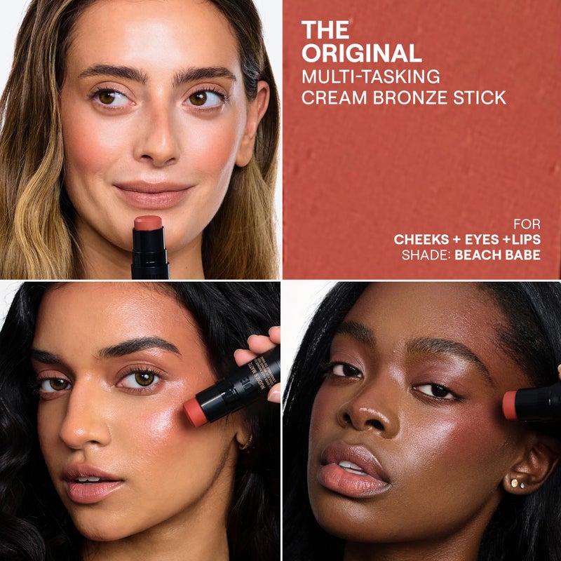 Nudestix Nudies Bronze All Over Matte Bronzing Stick â€“ 3-in-1 Cream Bronzer for Cheeks, Eyes & Lips with Built-In Brush | Natural Contour & Sun-Kissed Glow | Vegan, Long-Wear Makeup (Beach Babe) - Image 2