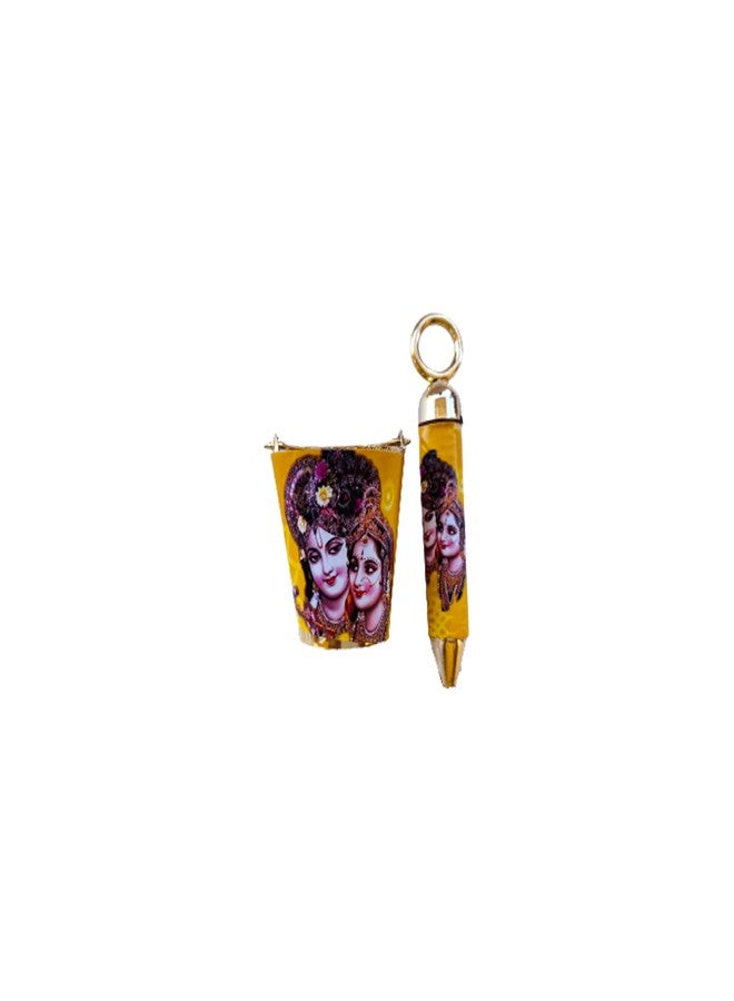 Evisha 3 Pcs Radha Krishna Printed Paper Stick Small Pichkari, Bucket Pichkari, Laddu Gopal Pichkari, Krishna Kanha Pichkari Holi Pichkari, Laddu Gopal Balti Pichkari For Holi Festival, Gold - Image 2