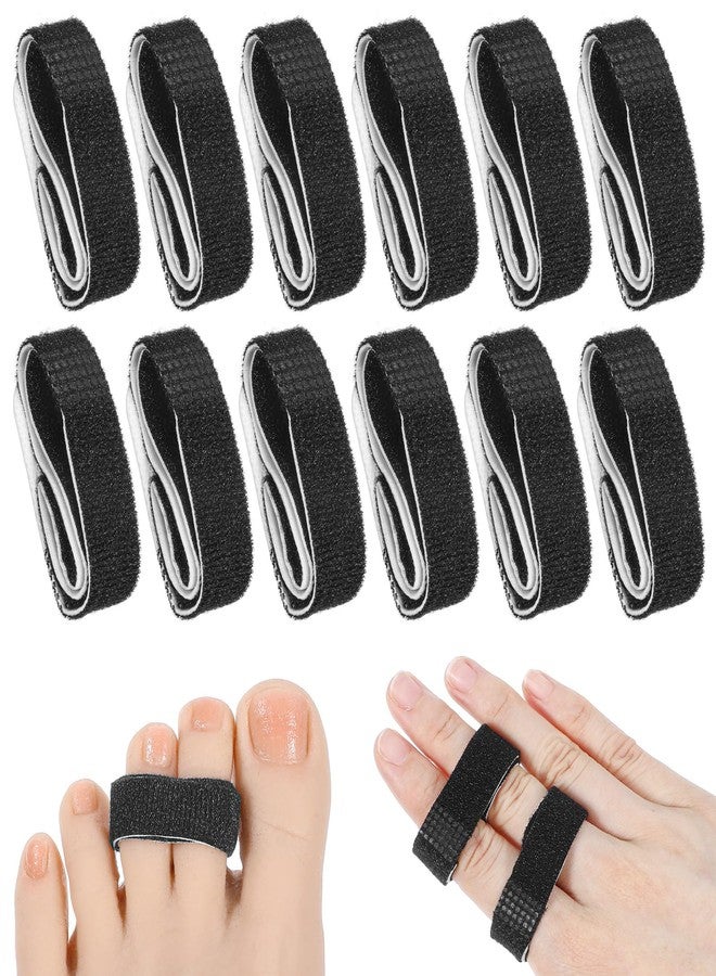 Thrymme Buddy Tape Finger Straps, 12Pcs Buddy Loops For Fingers Injury Support and Protection for Curled Toes, Adjustable Hook and Loop Straps, 5.5 x 0.5 Inches (14 x 1.3 cm), Black - Image 1