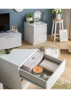 AnneFish 2pcs 40*40*55cm NightStand for Bedroom Rustic Side Table Simple Bedside End Table with 2 Storage Drawers For Home White  - Image 4