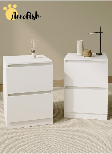 2pcs 40*40*55cm NightStand for Bedroom Rustic Side Table Simple Bedside End Table with 2 Storage Drawers For Home White