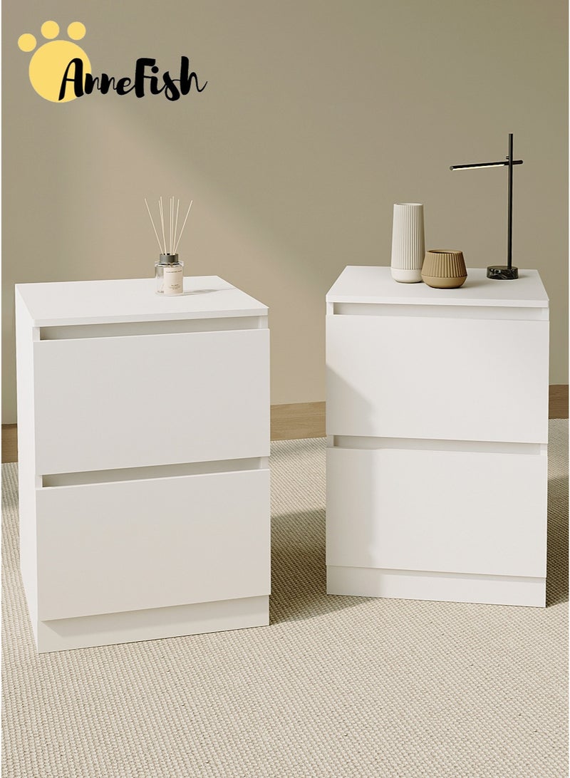 AnneFish 2pcs 40*40*55cm NightStand for Bedroom Rustic Side Table Simple Bedside End Table with 2 Storage Drawers For Home White - Image 1