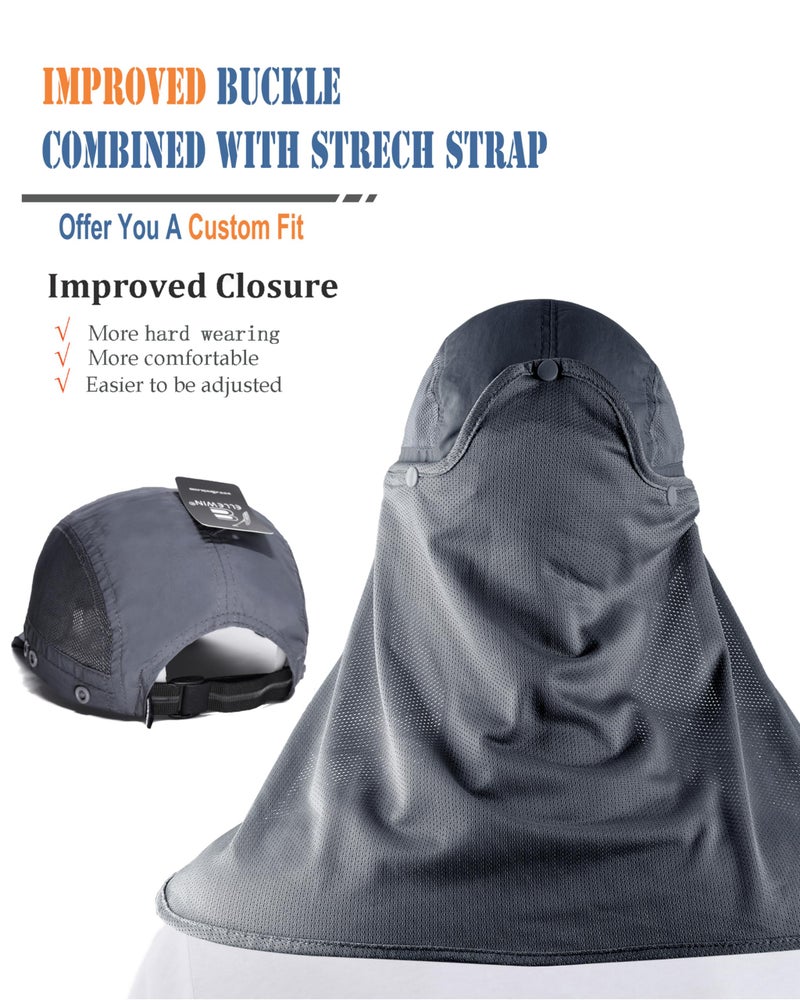 ELLEWIN Outdoor Fishing Flap Hat UPF50 Sun Cap Removable Mesh Face Neck Cover, D-grey/ Mesh Neck Cover, M-L-XL - Image 5