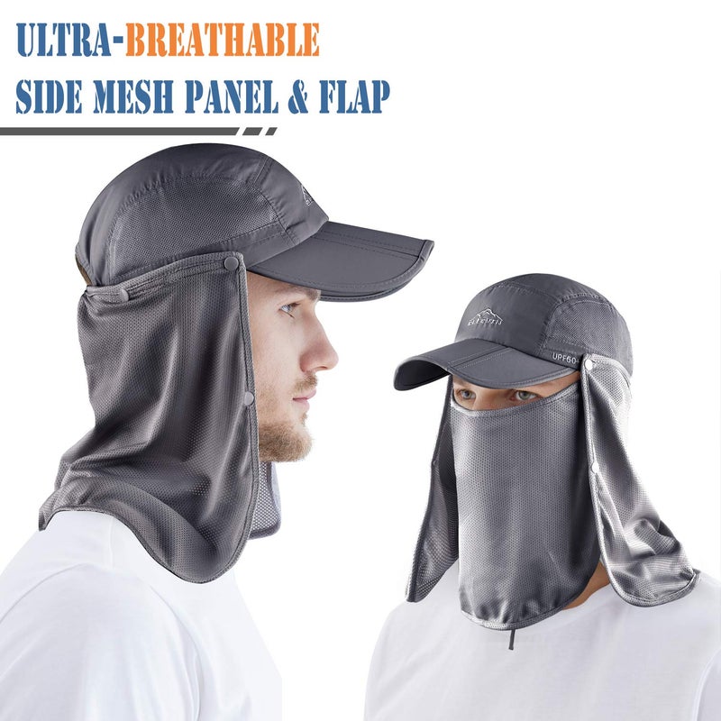 ELLEWIN Outdoor Fishing Flap Hat UPF50 Sun Cap Removable Mesh Face Neck Cover, D-grey/ Mesh Neck Cover, M-L-XL - Image 4