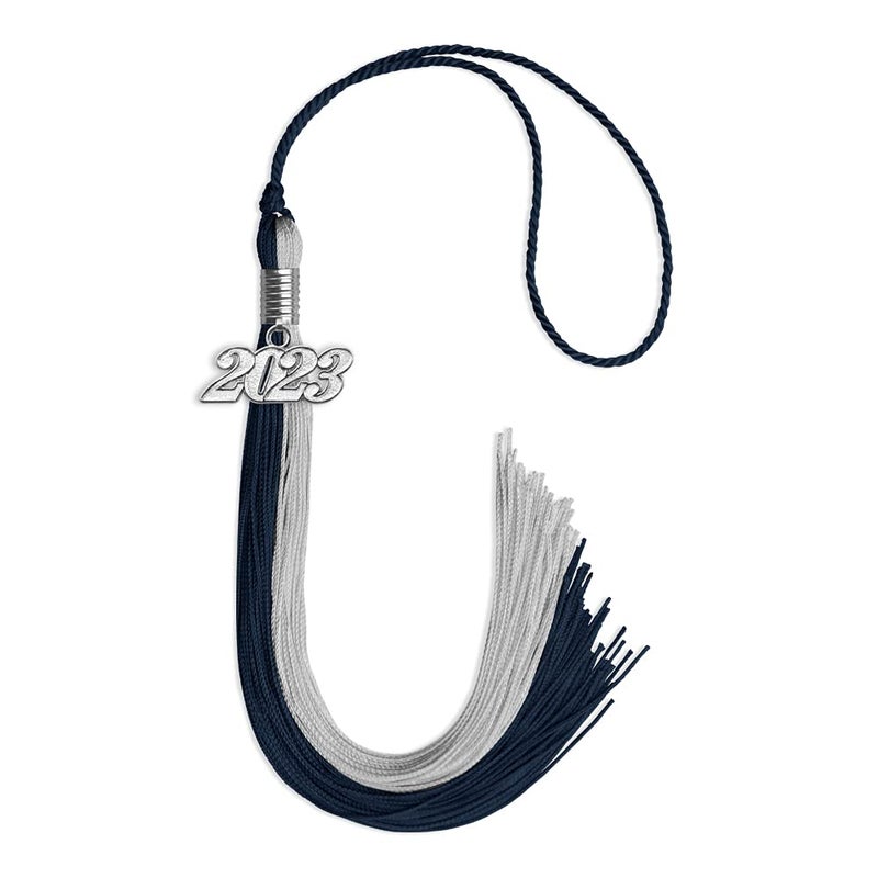 Endea Graduation Endea Graduation Double Color Tassel with Silver Date Drop Dark Navy BlueGrey 2023 