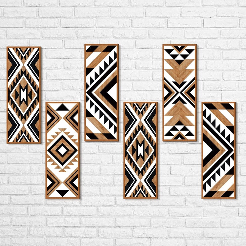 Tatuo 6 Pcs Farmhouse Southwest Home Wall Decor Frame Wall Hanging Boho Modern Abstract Art Prints Wooden Decorations for Bedroom Bathroom Apartment Mexican Farmhouse Wall Decor(Rectangle) - Image 1