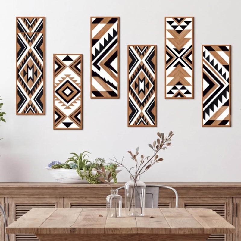 Tatuo 6 Pcs Farmhouse Southwest Home Wall Decor Frame Wall Hanging Boho Modern Abstract Art Prints Wooden Decorations for Bedroom Bathroom Apartment Mexican Farmhouse Wall Decor(Rectangle) - Image 3