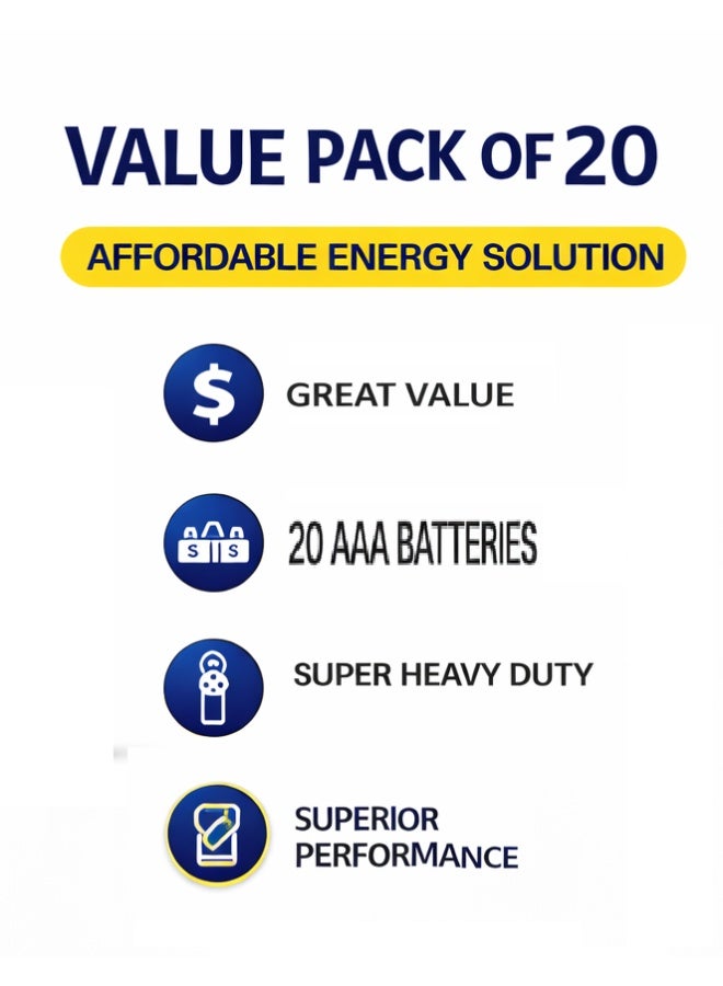 POWER FLASH AAA Zinc Batteries 1.5V – Super Heavy Duty – 20 Pieces Value Pack Strip - Image 2