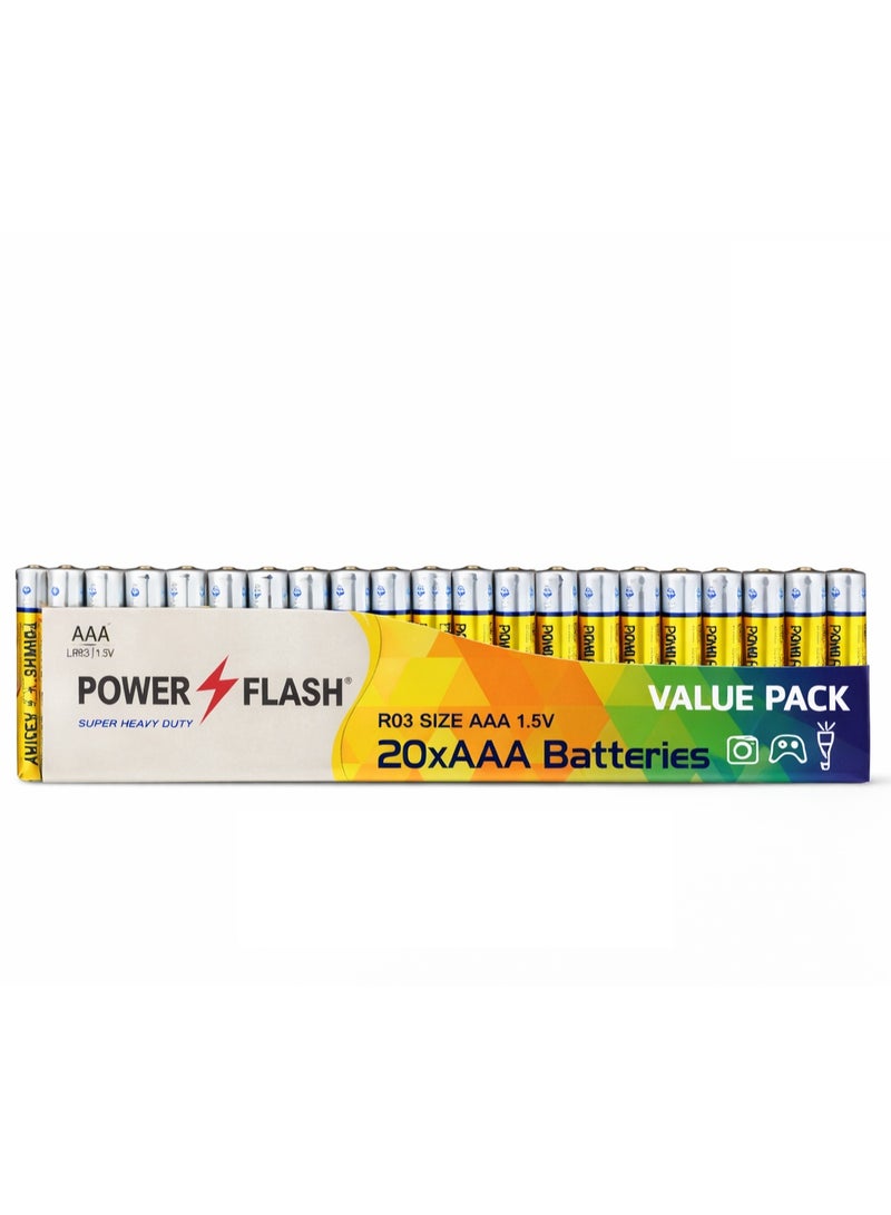 POWER FLASH AAA Zinc Batteries 1.5V – Super Heavy Duty – 20 Pieces Value Pack Strip - Image 1