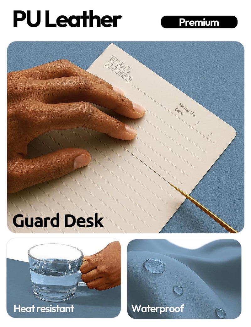 YSAGi Leather Desk Protector, Office Mat, Large Mouse Pad, Non-Slip PU Leather Blotter, Laptop Desk, Waterproof Writing Pad for Office and Home (Blue, 31.5" x 15.8") - Image 3