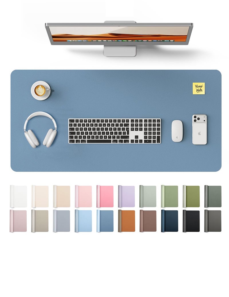 YSAGi Leather Desk Protector, Office Mat, Large Mouse Pad, Non-Slip PU Leather Blotter, Laptop Desk, Waterproof Writing Pad for Office and Home (Blue, 31.5" x 15.8") - Image 1