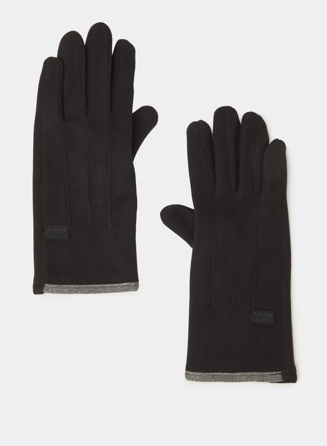 Styli Black Knitted Gloves with Grey Cuff