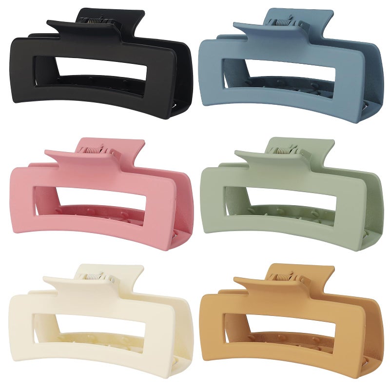 Sisiaipu 4 Inch Big Hair Claw Clips  6 Pcs Large Square Clips for Thick Hair Womens Rectangle Nonslip Acrylic Banana Jaw Hair Accessories for Girls  Light