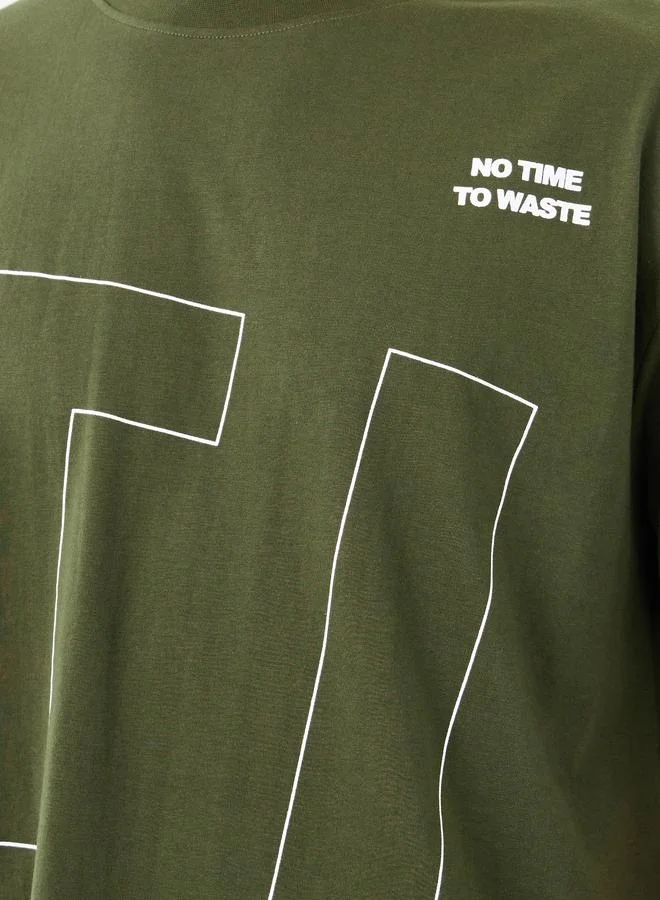 Styli Styli Olive Front and Back Graphic Oversized T-Shirt