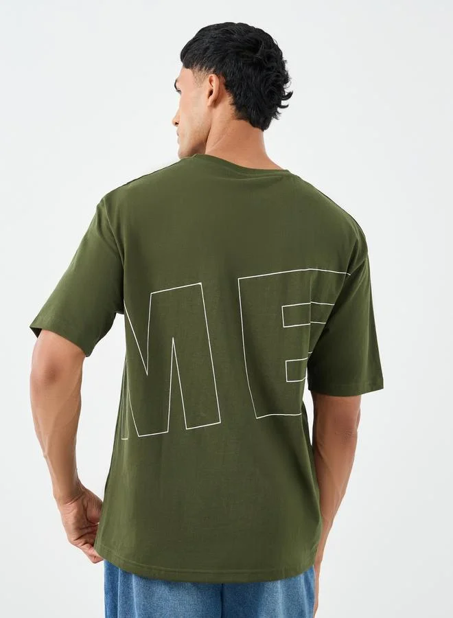 Styli Styli Olive Front and Back Graphic Oversized T-Shirt