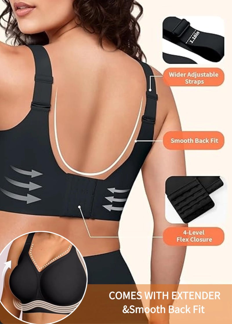 Dopheuor 2026 Wireless Seamless Jelly Plus Size Bras Comfortable No Underwire Supportive Full Coverage Everyday Bra for Older Women Black - Image 4