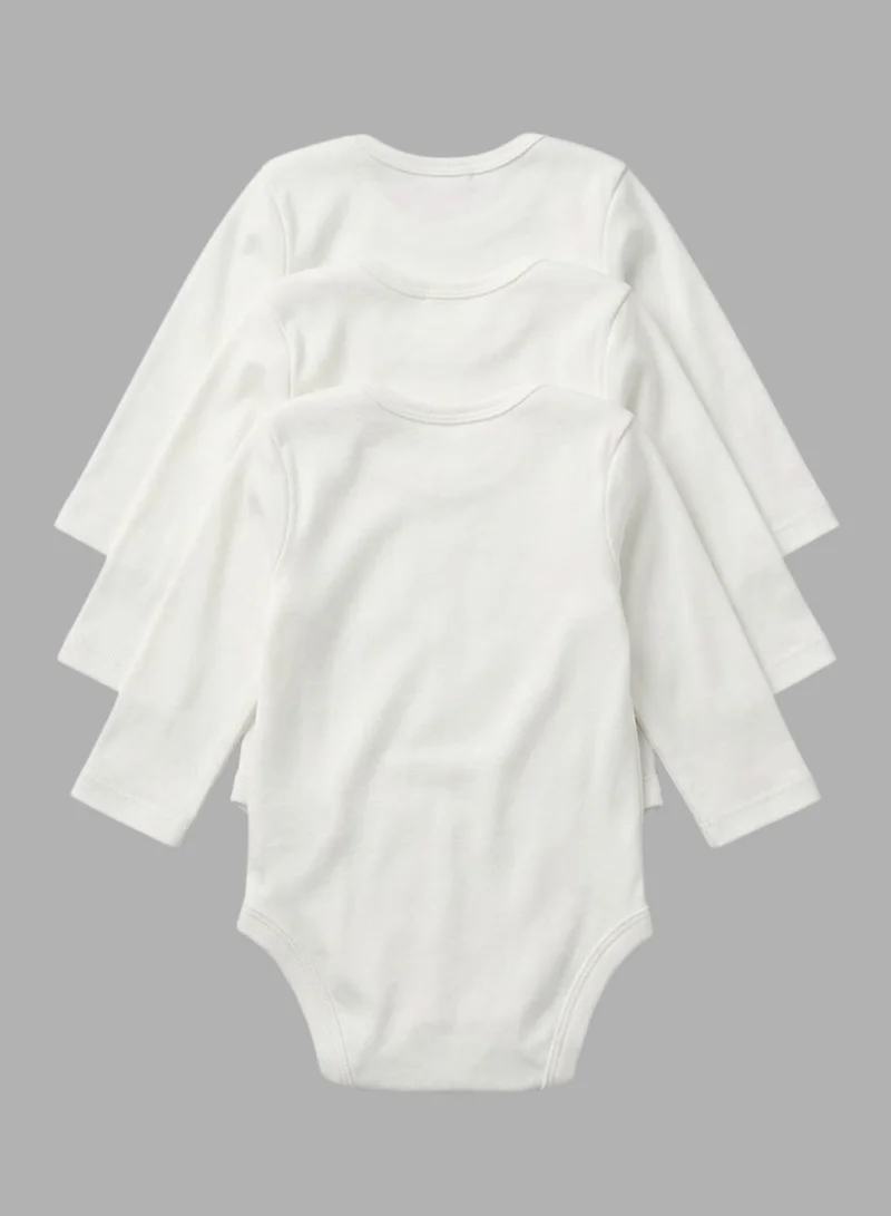 بيبي كلو White 3-Pack Long Sleeve Baby Bodysuits