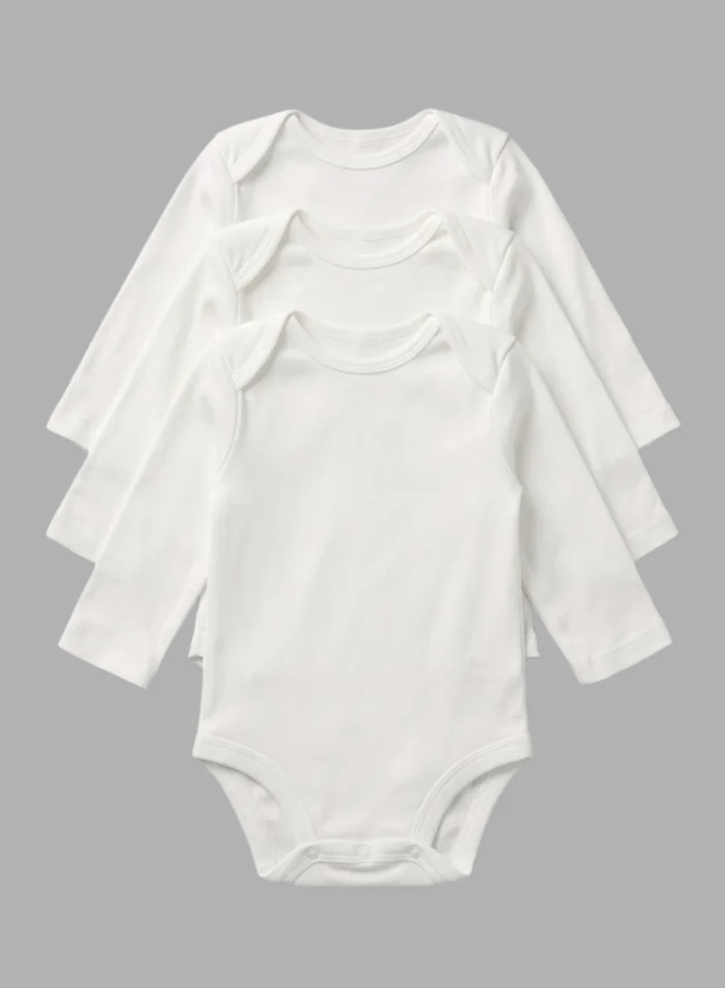 بيبي كلو White 3-Pack Long Sleeve Baby Bodysuits
