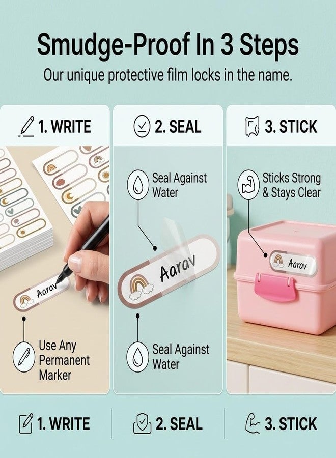 Chic Buddy 96 Waterproof Name Stickers for Kids School | Write On Labels for Bottle, Lunchbox, Books | Customizable Kitchen Jar Labels | Strong Adhesive, Smudge Proof | Chic Buddy - Image 2