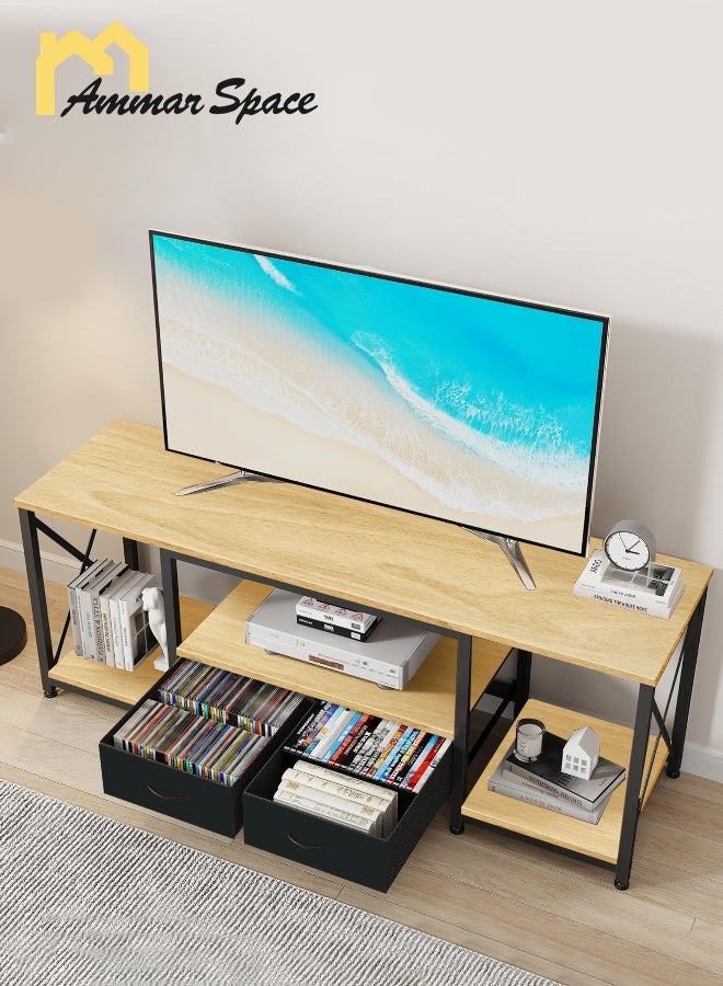 مساحة عمار حامل تلفزيون مع أرفف تخزين مفتوحة، خزانة تلفزيون، وحدة تلفزيون كبيرة حديثة، حامل تخزين للوسائط، طاولة وحدة تحكم، مركز ترفيه خشبي، طاولة تلفزيون للمنزل، طاولة قهوة، 140*40*55 سم - Image 2