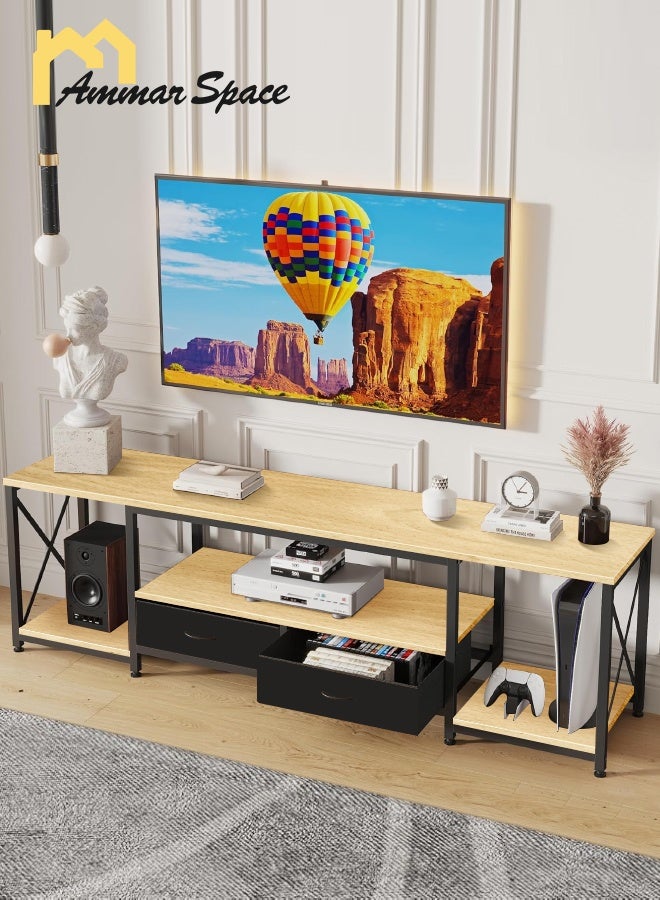مساحة عمار حامل تلفزيون مع أرفف تخزين مفتوحة، خزانة تلفزيون، وحدة تلفزيون كبيرة حديثة، حامل تخزين للوسائط، طاولة وحدة تحكم، مركز ترفيه خشبي، طاولة تلفزيون للمنزل، طاولة قهوة، 140*40*55 سم - Image 1