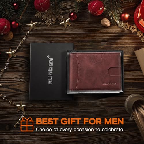 RUNBOX Slim Wallet for Men Genuine Leather RFID Blocking Bifold Minimalist Front Pocket Mens Wallet with Money Clip Thin Gift Box - Image 4