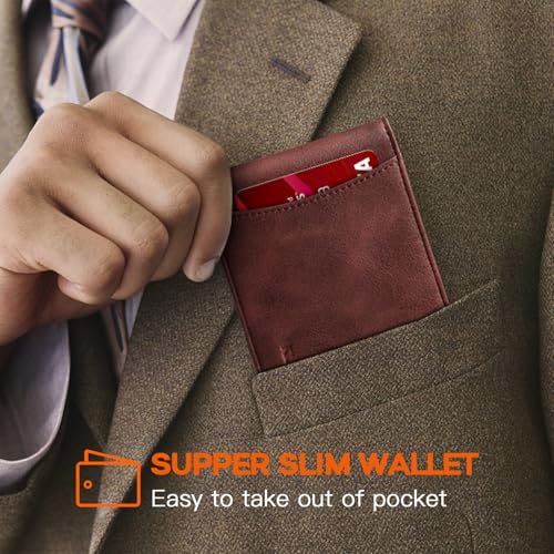 RUNBOX Slim Wallet for Men Genuine Leather RFID Blocking Bifold Minimalist Front Pocket Mens Wallet with Money Clip Thin Gift Box - Image 3