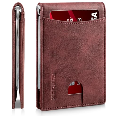 RUNBOX Slim Wallet for Men Genuine Leather RFID Blocking Bifold Minimalist Front Pocket Mens Wallet with Money Clip Thin Gift Box - Image 1
