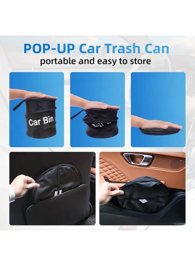 Black Nylon Storage Bucket Car Bin Waterproof Foldable Trash Can with Handle and Hook for Interior Cleaning Secure Closure Hygiene - Image 5