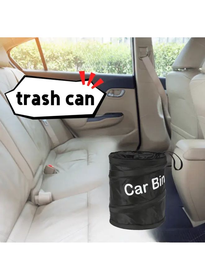 Black Nylon Storage Bucket Car Bin Waterproof Foldable Trash Can with Handle and Hook for Interior Cleaning Secure Closure Hygiene - Image 2