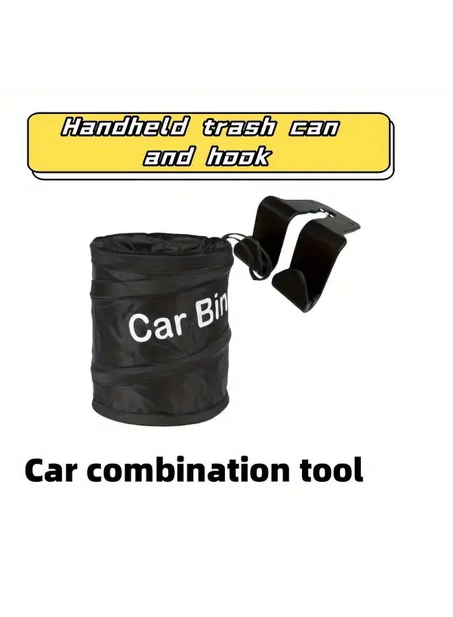 Black Nylon Storage Bucket Car Bin Waterproof Foldable Trash Can with Handle and Hook for Interior Cleaning Secure Closure Hygiene - Image 1