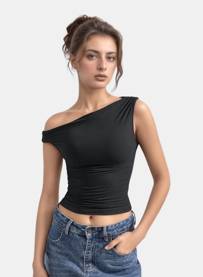 LAVEX draped-shoulder-top-black-l