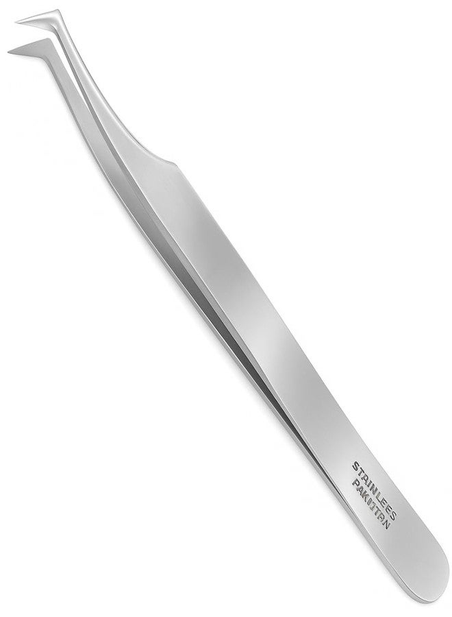 JEWEL TOOL 4.5" (11.4 cm Bent Tip Stainless Steel Tweezers | Precision Tool for Jewelers & Crafters | Satin-smooth Finish | Safety Cover Included - Image 1