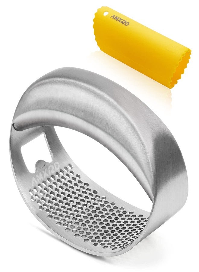 AMXRD Garlic Press Rocker & Silicone Peeler, Stainless Steel Garlic Mincer Crusher Squeezer Kitchen Tool - Image 1