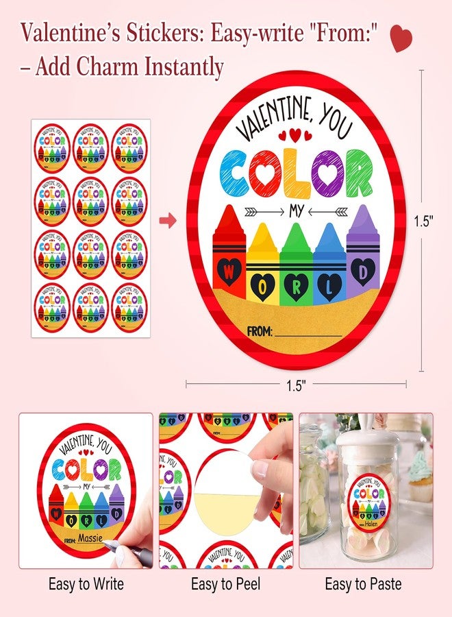 FaCraft Valentine's Day Stickers - Valentine You Color My World 36Pcs Envelope Seals Labels Stickers Valentine's Day Gifts Stikers for Party Favor Decoration Stickers for Kids - Image 3
