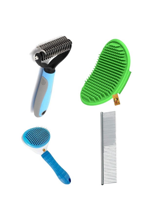 مجموعة العناية بالحيوانات الأليفة 4 في 1 للكلاب والقطط والجراء | قفاز تدليك واستحمام، أمشاط من الفولاذ المقاوم للصدأ، مزيل الشعر المتساقط ومزيل الشعر السفلي (مجموعة 4 في 1) - Image 1