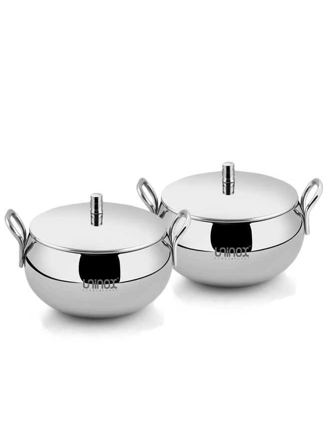 Uninox Premium Stainless Steel Handi Set with Lid Stylish Durable and Easy to Clean Perfect Cookware & Serving Bowls Set (Handi Set 2 1750 ML 1750 ML) - Image 1