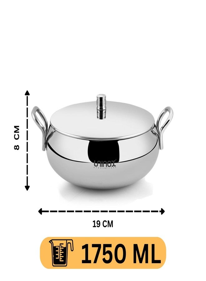 Uninox Premium Stainless Steel Handi Set with Lid Stylish Durable and Easy to Clean Perfect Cookware & Serving Bowls Set (Handi Set 2 1750 ML 1750 ML) - Image 4