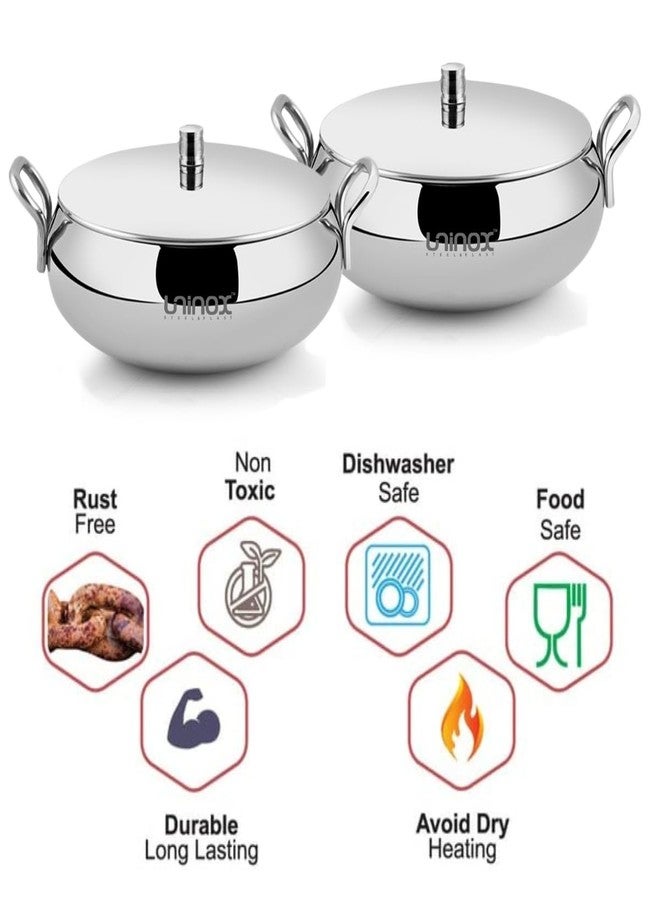 Uninox Premium Stainless Steel Handi Set with Lid Stylish Durable and Easy to Clean Perfect Cookware & Serving Bowls Set (Handi Set 2 1750 ML 1750 ML) - Image 2