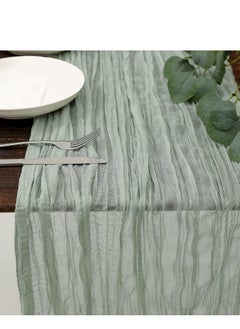 90*400CM Table Runners, Boho Gauze Table Runner,  Translucent Table Runner Chessian Tablecloth for Wedding Reception Bridal Shower Party Decoration Table Centerpiece  (Green)