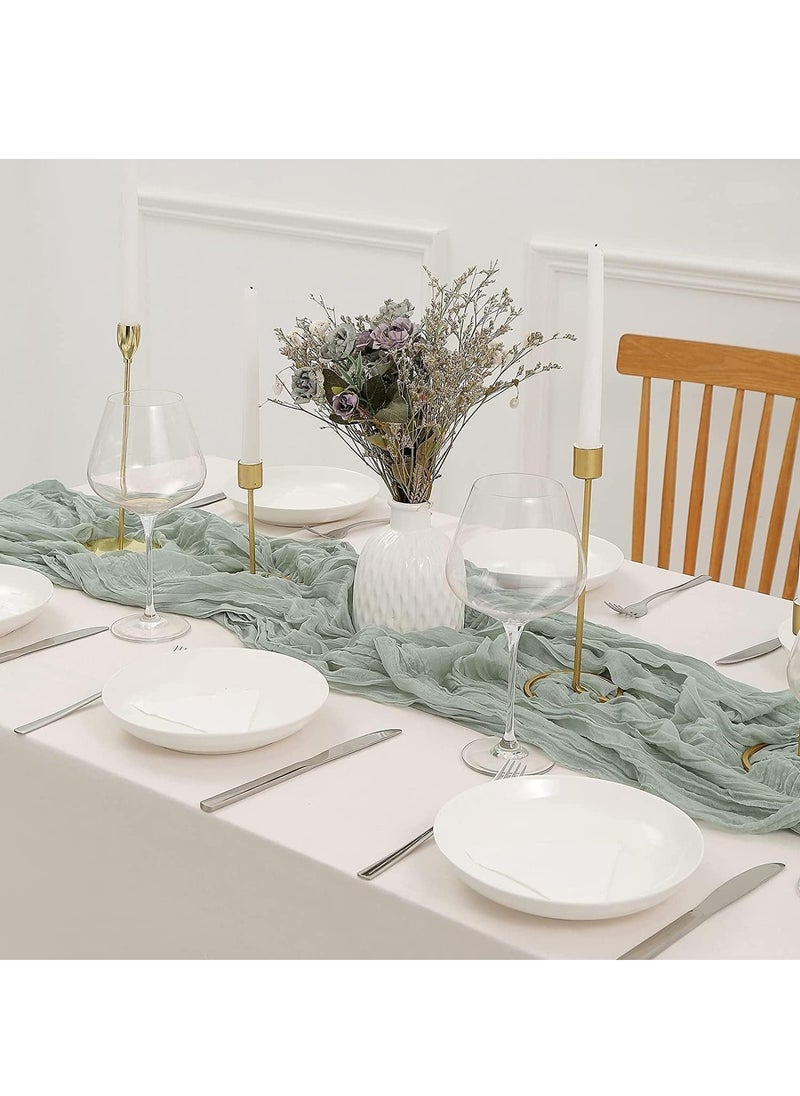 Generic 90*400CM Table Runners, Boho Gauze Table Runner,  Translucent Table Runner Chessian Tablecloth for Wedding Reception Bridal Shower Party Decoration Table Centerpiece  (Green)  - Image 3