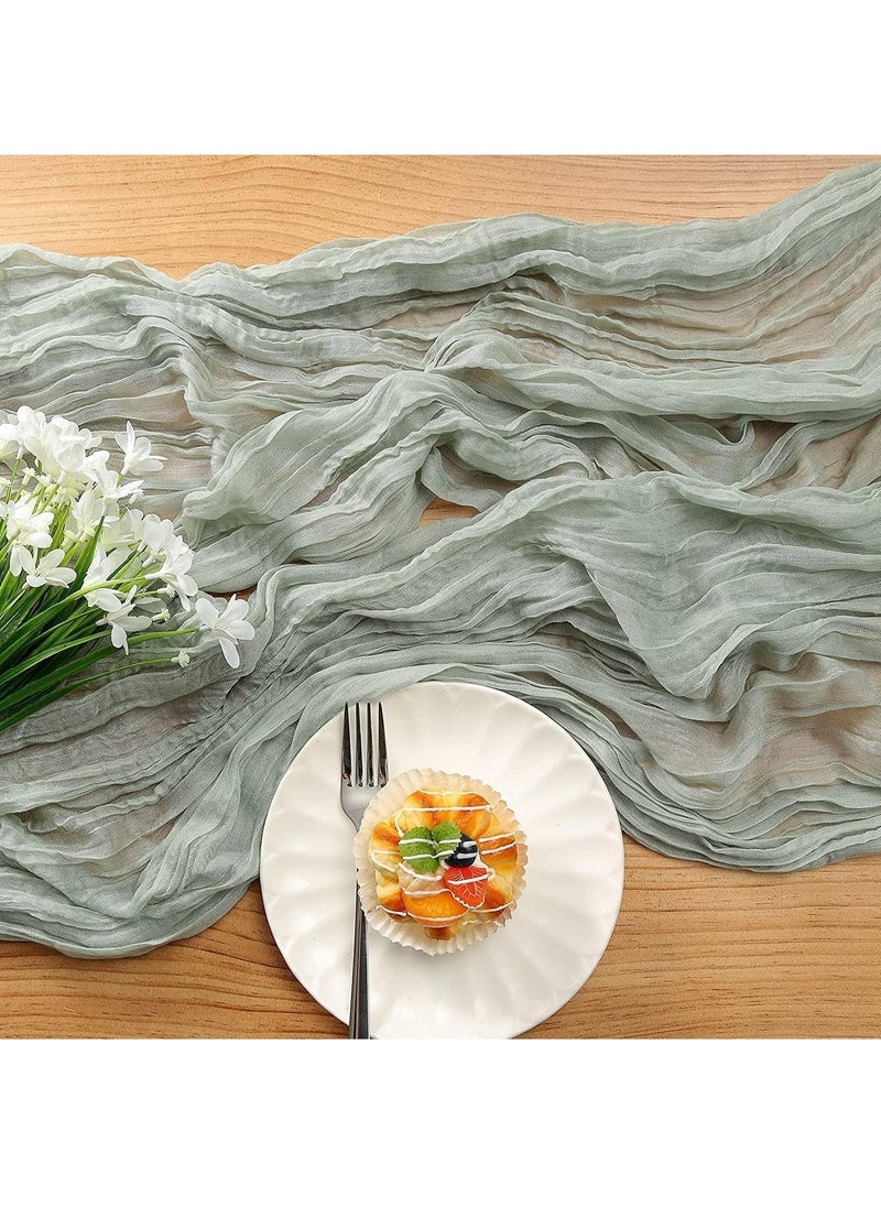 Generic 90*400CM Table Runners, Boho Gauze Table Runner,  Translucent Table Runner Chessian Tablecloth for Wedding Reception Bridal Shower Party Decoration Table Centerpiece  (Green)  - Image 4