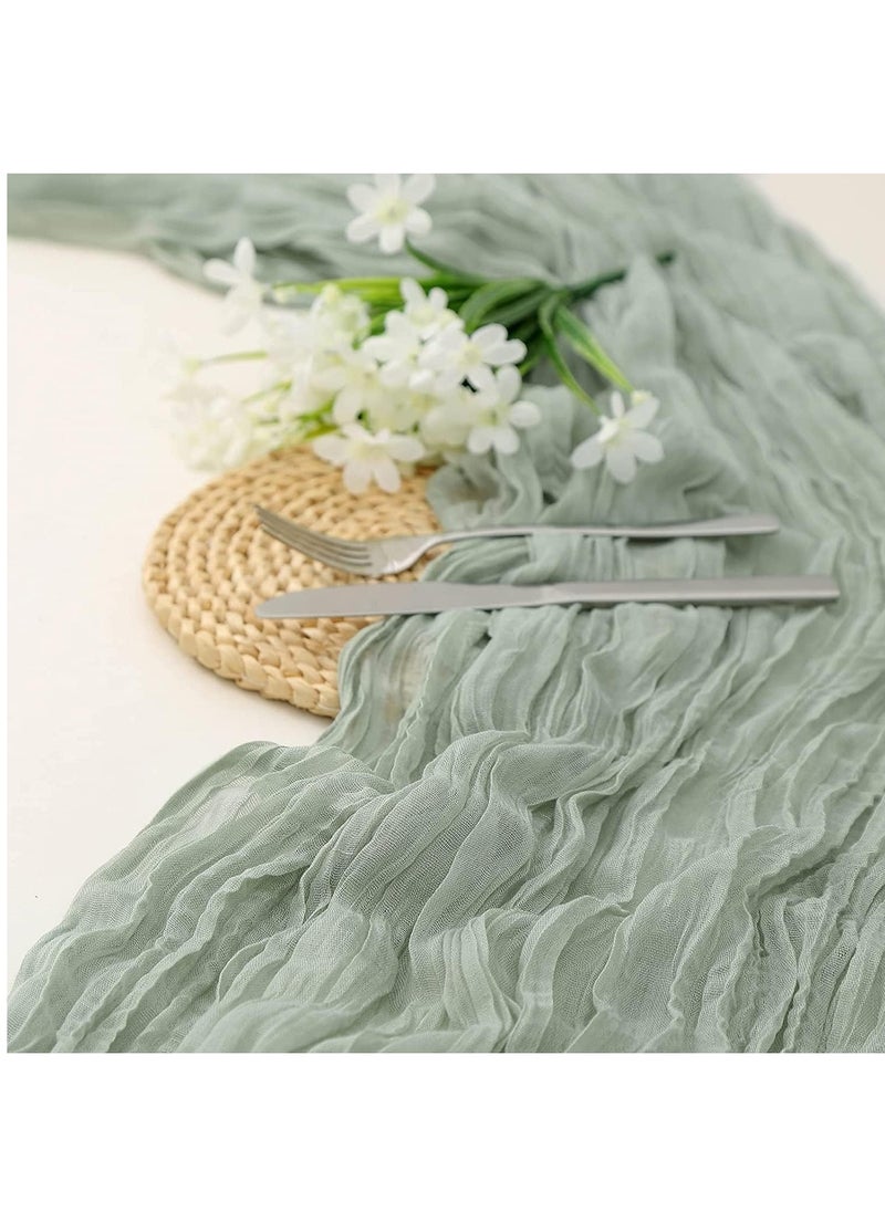 Generic 90*400CM Table Runners, Boho Gauze Table Runner,  Translucent Table Runner Chessian Tablecloth for Wedding Reception Bridal Shower Party Decoration Table Centerpiece  (Green)  - Image 5