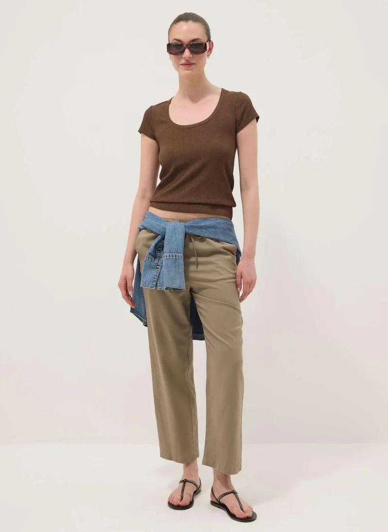 Ovs OVS Brown Stretch-Fabric T-Shirt
