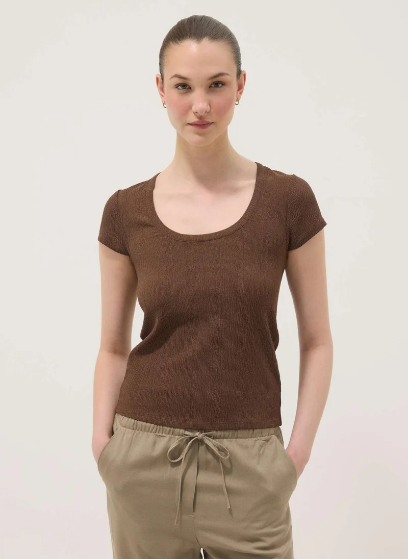Ovs OVS Brown Stretch-Fabric T-Shirt