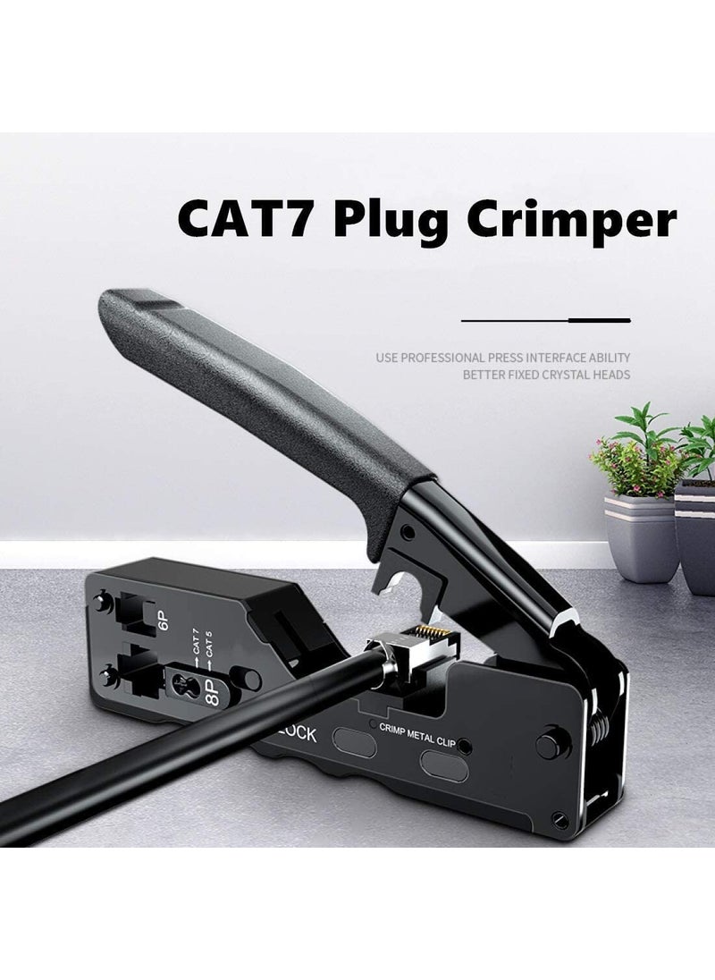 XIKKART Xikkart Crimping Tool Rj45 Wire Cutter Tool Kit For Cat5 Cat5E Cat6 Network Connectors Cat6A Cat7 Shielded Modular Plugs Rj45 Rj12 Rj11 Crimp Tool Strip Cut And Crimp AllInOne Black  - Image 2
