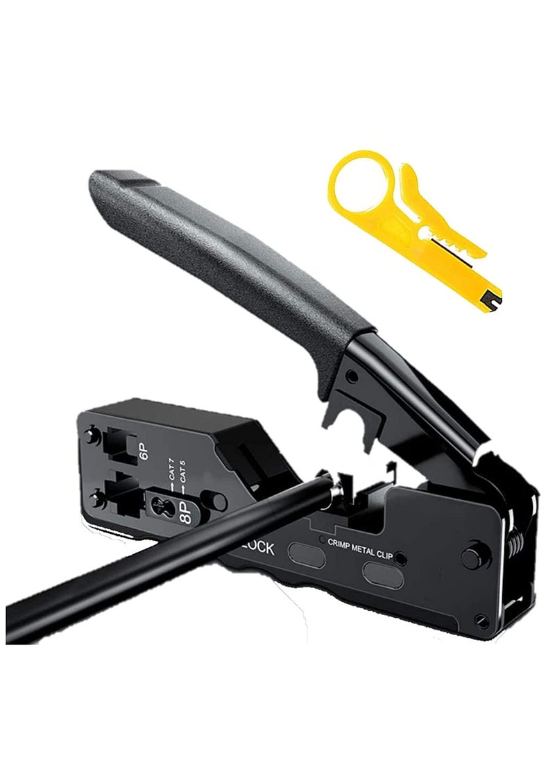 XIKKART Xikkart Crimping Tool Rj45 Wire Cutter Tool Kit For Cat5 Cat5E Cat6 Network Connectors Cat6A Cat7 Shielded Modular Plugs Rj45 Rj12 Rj11 Crimp Tool Strip Cut And Crimp AllInOne Black  - Image 1